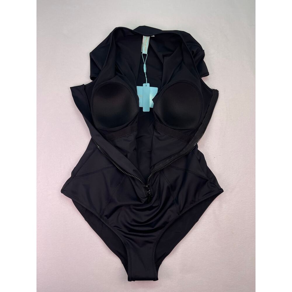 NWT Robyn Lawley Bond-Eye Scuba Style Zip Front One Piece Swimsuit Black US 14 - Picture 12 of 13